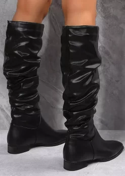Knee-High Low-heeled PU Leather Boots - Black 15 Knee-High Low-heeled PU Leather Boots - Black -Garment Sale Store SCM007362 2 92235455232019 124