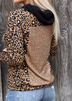 Leopard Splicing Sequined Thumbhole Long Sleeve Hoodie -Garment Sale Store SCM007488 1 92851697613910 124