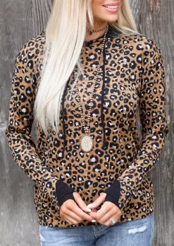 Leopard Splicing Sequined Thumbhole Long Sleeve Hoodie -Garment Sale Store SCM007488 1 92851697647715 124