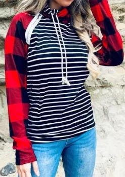 Buffalo Plaid Striped Zipper Pocket Hoodie -Garment Sale Store SCM007512 1 92677180725236 124