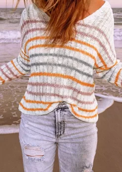 Colorful Striped Open Back Sweater - White 7 Colorful Striped Open Back Sweater - White -Garment Sale Store SCM007533 1 92809117189758 124