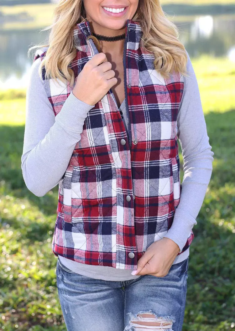 Plaid Zipper Pocket Vest Coat 4 Plaid Zipper Pocket Vest Coat - Image 2