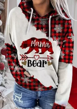 Christmas Mama Bear Snowflake Leopard Plaid Heart Kangaroo Pocket Hoodie