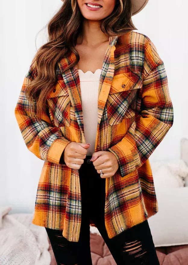 Plaid Pocket Button Long Sleeve Shirt Coat 4 Plaid Pocket Button Long Sleeve Shirt Coat - Image 2