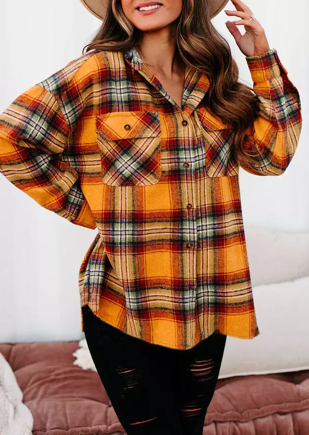 Plaid Pocket Button Long Sleeve Shirt Coat 5 Plaid Pocket Button Long Sleeve Shirt Coat - Image 3