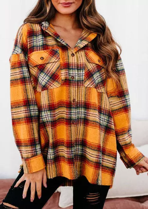 Plaid Pocket Button Long Sleeve Shirt Coat 3 Plaid Pocket Button Long Sleeve Shirt Coat