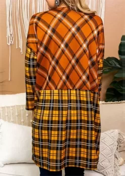 Plaid Pocket Long Sleeve Casual Cardigan - Orange -Garment Sale Store SCM008060 1 A1444298712158 124