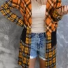 Plaid Pocket Long Sleeve Casual Cardigan - Orange 1 Plaid Pocket Long Sleeve Casual Cardigan - Orange -Garment Sale Store SCM008060 1 A1444299191093 124