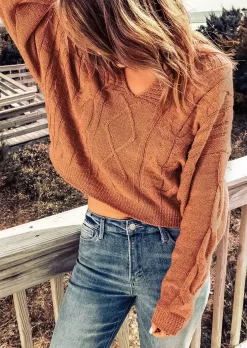 Long Sleeve Notched Neck Sweater - Orange 10 Long Sleeve Notched Neck Sweater - Orange -Garment Sale Store SCM008067 1 A1246733874294 124