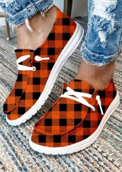Buffalo Plaid Slip On Flat Canvas Sneakers