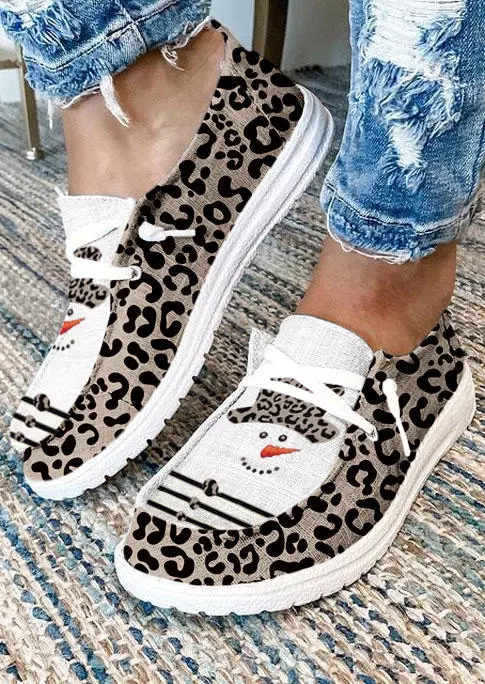 Christmas Snowman Leopard Striped Flat Sneakers 3 Christmas Snowman Leopard Striped Flat Sneakers