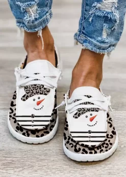 Christmas Snowman Leopard Striped Flat Sneakers 6 Christmas Snowman Leopard Striped Flat Sneakers -Garment Sale Store SCM008210 4 A1050875033247 124