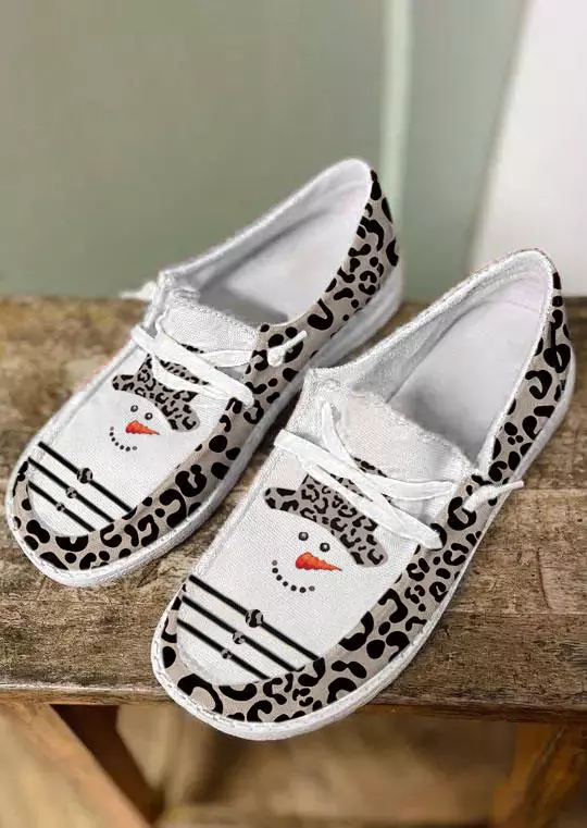 Christmas Snowman Leopard Striped Flat Sneakers 5 Christmas Snowman Leopard Striped Flat Sneakers - Image 3