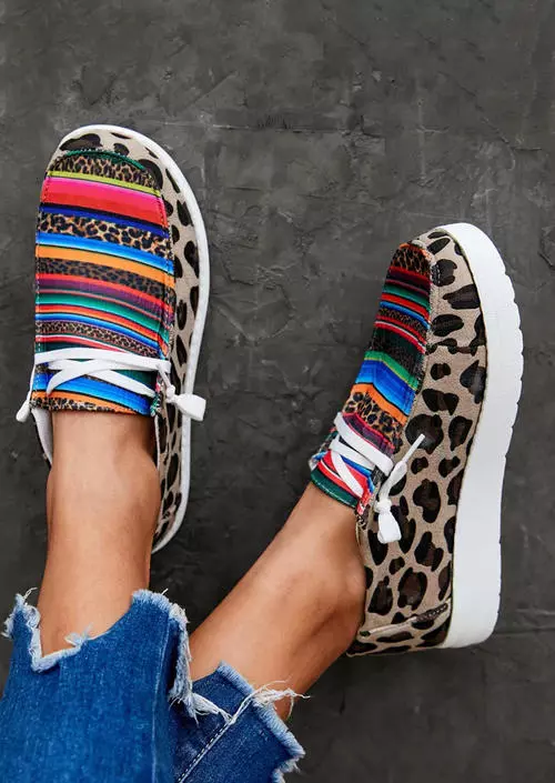 Leopard Serape Striped Round Toe Flat Sneakers 4 Leopard Serape Striped Round Toe Flat Sneakers - Image 2