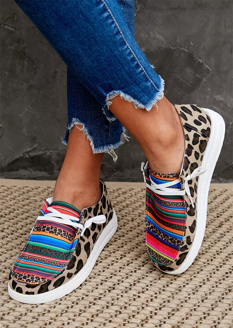 Leopard Serape Striped Round Toe Flat Sneakers 7 Leopard Serape Striped Round Toe Flat Sneakers - Image 5