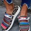 Leopard Serape Striped Round Toe Flat Sneakers -Garment Sale Store SCM008513 1 A2042068214604 124