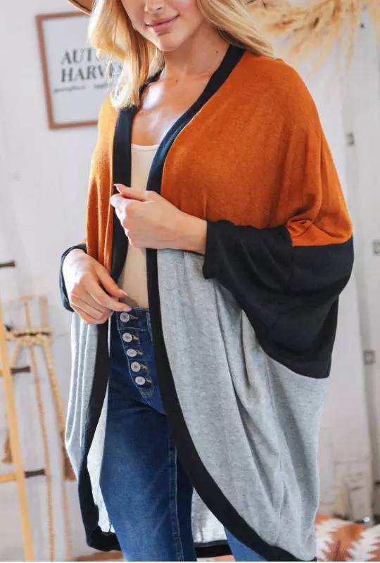 Color Block Batwing Sleeve Open Front Cardigan 4 Color Block Batwing Sleeve Open Front Cardigan - Image 2