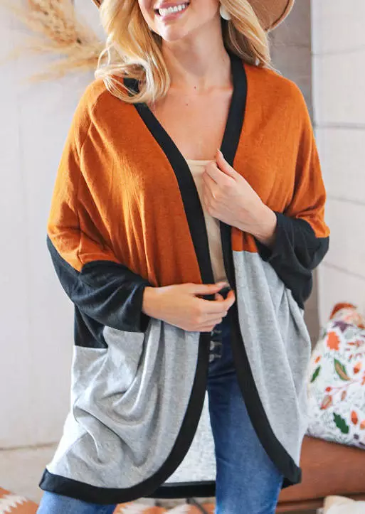 Color Block Batwing Sleeve Open Front Cardigan 3 Color Block Batwing Sleeve Open Front Cardigan