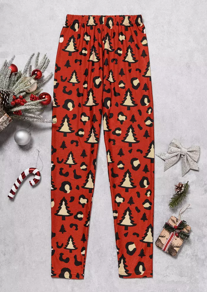 Christmas Tree Elastic Waist Leggings - Red 5 Christmas Tree Elastic Waist Leggings - Red - Image 3