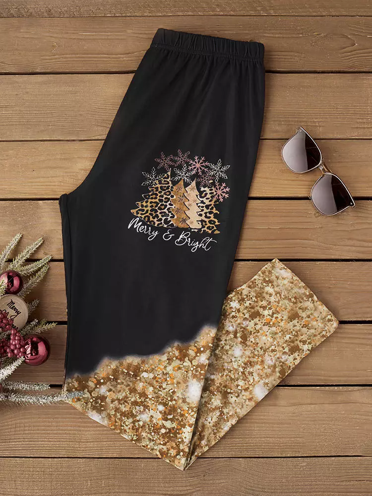 Christmas Merry And Bright Leopard Tree Snowflake Glitter Leggings - Black 4 Christmas Merry And Bright Leopard Tree Snowflake Glitter Leggings - Black - Image 2