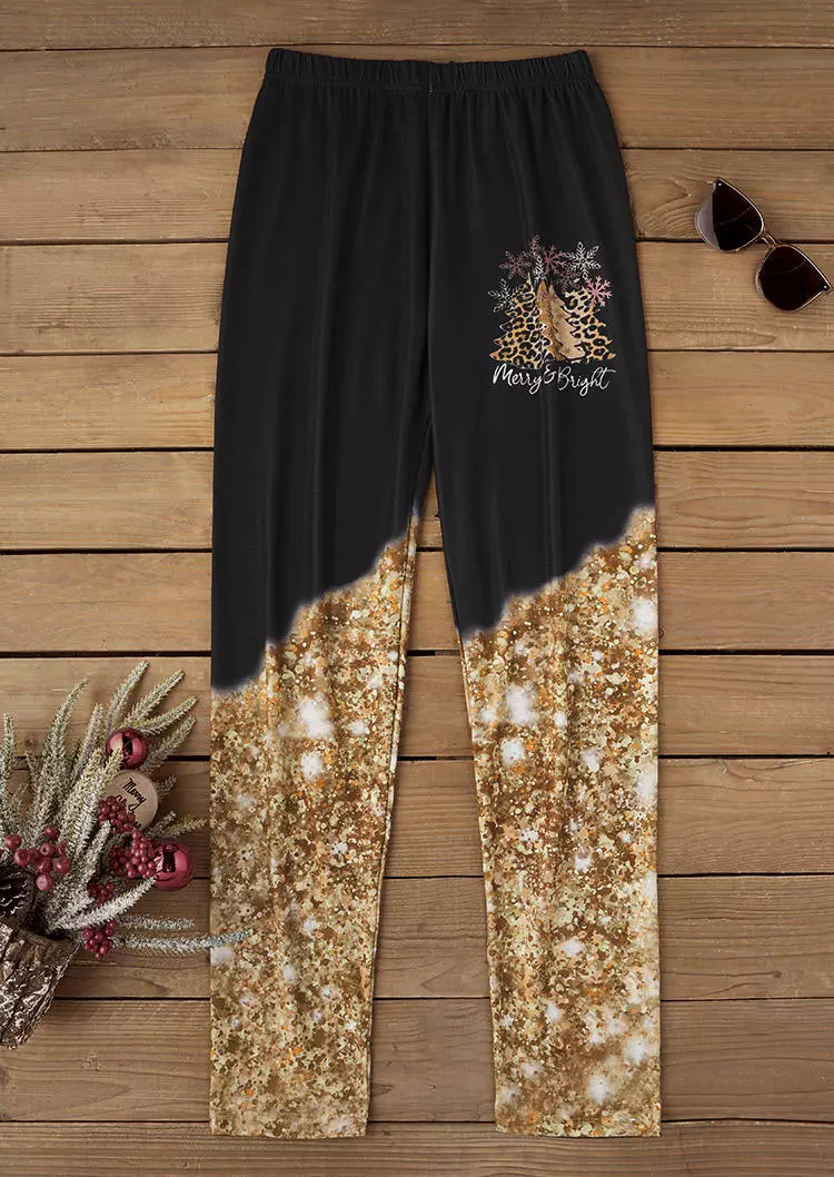 Christmas Merry And Bright Leopard Tree Snowflake Glitter Leggings - Black 5 Christmas Merry And Bright Leopard Tree Snowflake Glitter Leggings - Black - Image 3