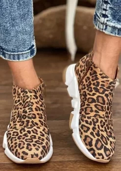 Leopard Zipper Casual Sneakers