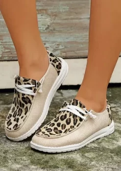 Leopard Lace Up Flat Sneakers - Light Khaki 10 Leopard Lace Up Flat Sneakers - Light Khaki -Garment Sale Store SCM009413 1 A2667032971180 124