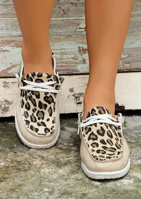 Leopard Lace Up Flat Sneakers - Light Khaki 6 Leopard Lace Up Flat Sneakers - Light Khaki - Image 4