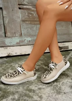 Leopard Lace Up Flat Sneakers - Light Khaki 12 Leopard Lace Up Flat Sneakers - Light Khaki -Garment Sale Store SCM009413 1 A2667033035378 124