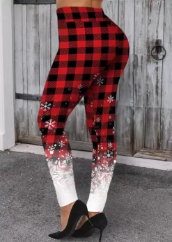 Christmas Snowflake Buffalo Plaid Skinny Leggings