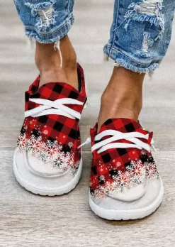 Christmas Plaid Snowflake Lace Up Flat Sneakers 7 Christmas Plaid Snowflake Lace Up Flat Sneakers -Garment Sale Store SCM009598 1 B0279959856079 124