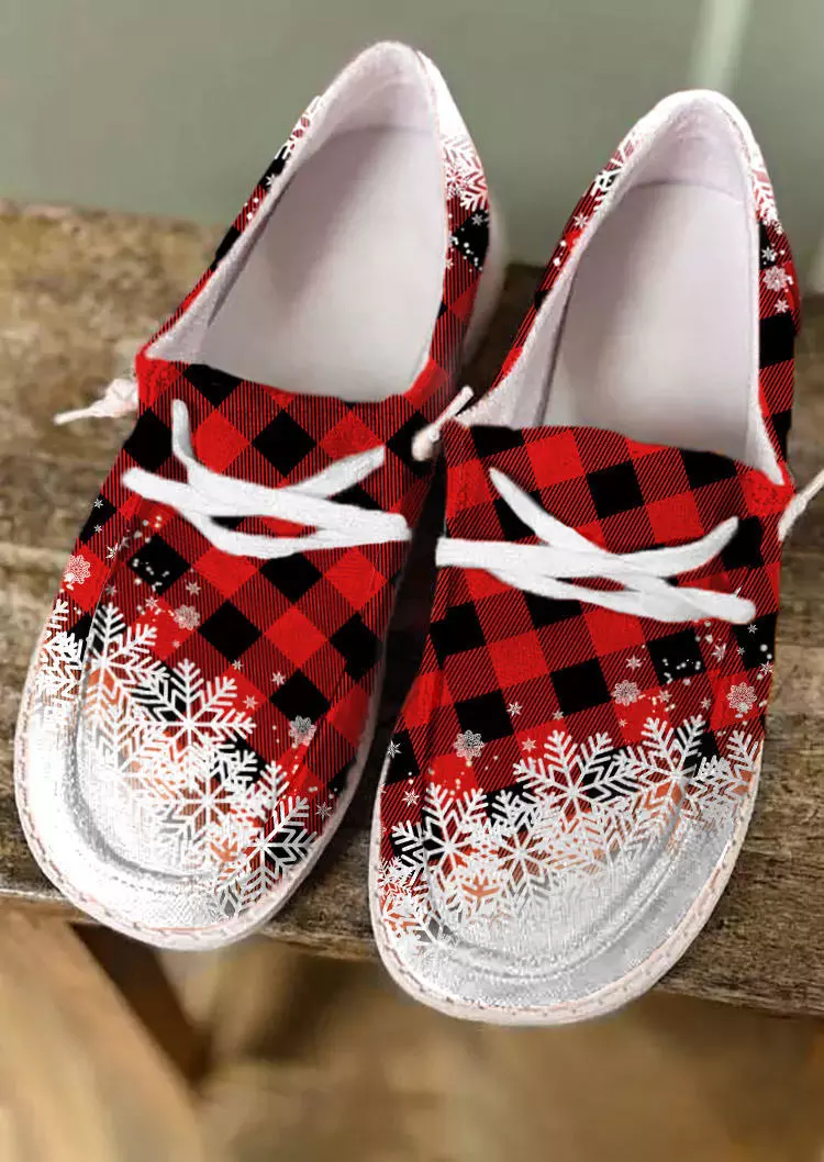 Christmas Plaid Snowflake Lace Up Flat Sneakers 4 Christmas Plaid Snowflake Lace Up Flat Sneakers - Image 2