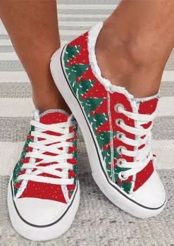 Christmas Tree Lace Up Flat Sneakers