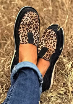 Leopard Slip On Flat Sneakers - Black