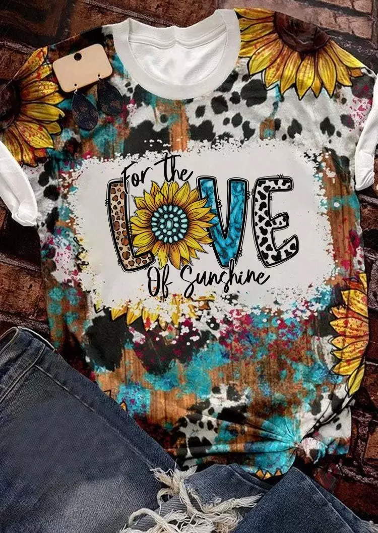 For The Love Of Sunshine Leopard Cow Turquoise Sunflower T-Shirt Tee 4 For The Love Of Sunshine Leopard Cow Turquoise Sunflower T-Shirt Tee - Image 2