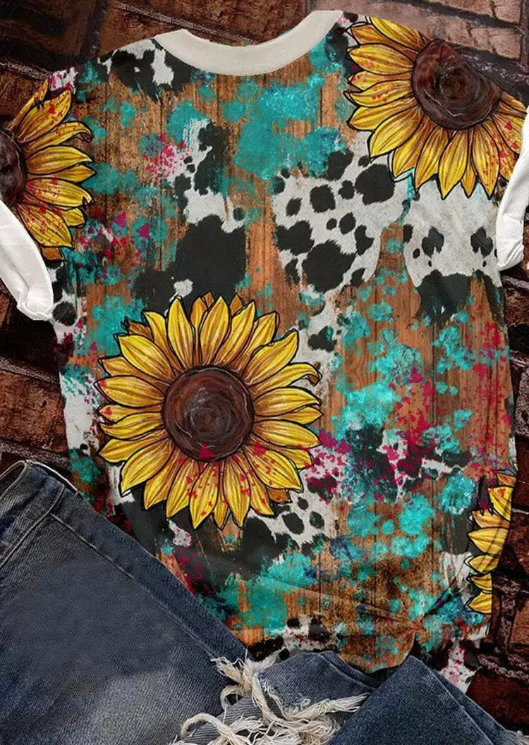 For The Love Of Sunshine Leopard Cow Turquoise Sunflower T-Shirt Tee 5 For The Love Of Sunshine Leopard Cow Turquoise Sunflower T-Shirt Tee - Image 3
