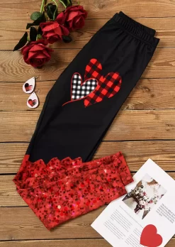 Valentine Glitter Plaid High Waist Skinny Leggings - Black -Garment Sale Store SCM010722 1 22368731947050 124