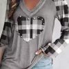 Valentine Plaid Heart Pearl Raglan Sleeve T-Shirt Tee - Gray 1 Valentine Plaid Heart Pearl Raglan Sleeve T-Shirt Tee - Gray -Garment Sale Store SCM010750 1 C0967302134290 124