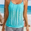 Striped Hollow Out Spaghetti Strap Tankini Set - Blue 2 Striped Hollow Out Spaghetti Strap Tankini Set - Blue -Garment Sale Store SCM010855 1 C0725937375827 124