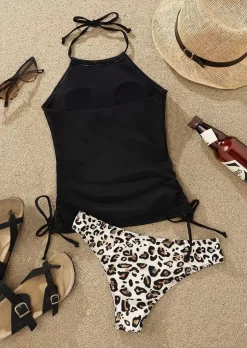 Valentine Plaid Leopard Heart Open Back Tankini Set - Black -Garment Sale Store SCM011070 1 20342959011484 124