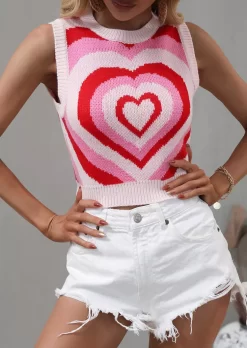 Valentine Love Heart Knitted Crop Tank Top - Pink 8 Valentine Love Heart Knitted Crop Tank Top - Pink -Garment Sale Store SCM011122 3 C0905529403116 124