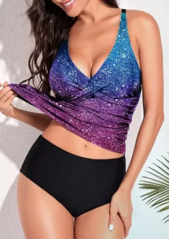 Gradient Glitter Adjustable Strap Tankini Set