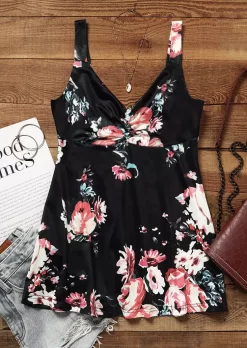 Floral Ruched Casual Tank - Black 7 Floral Ruched Casual Tank - Black -Garment Sale Store SCM011175 1 30258085922581 124
