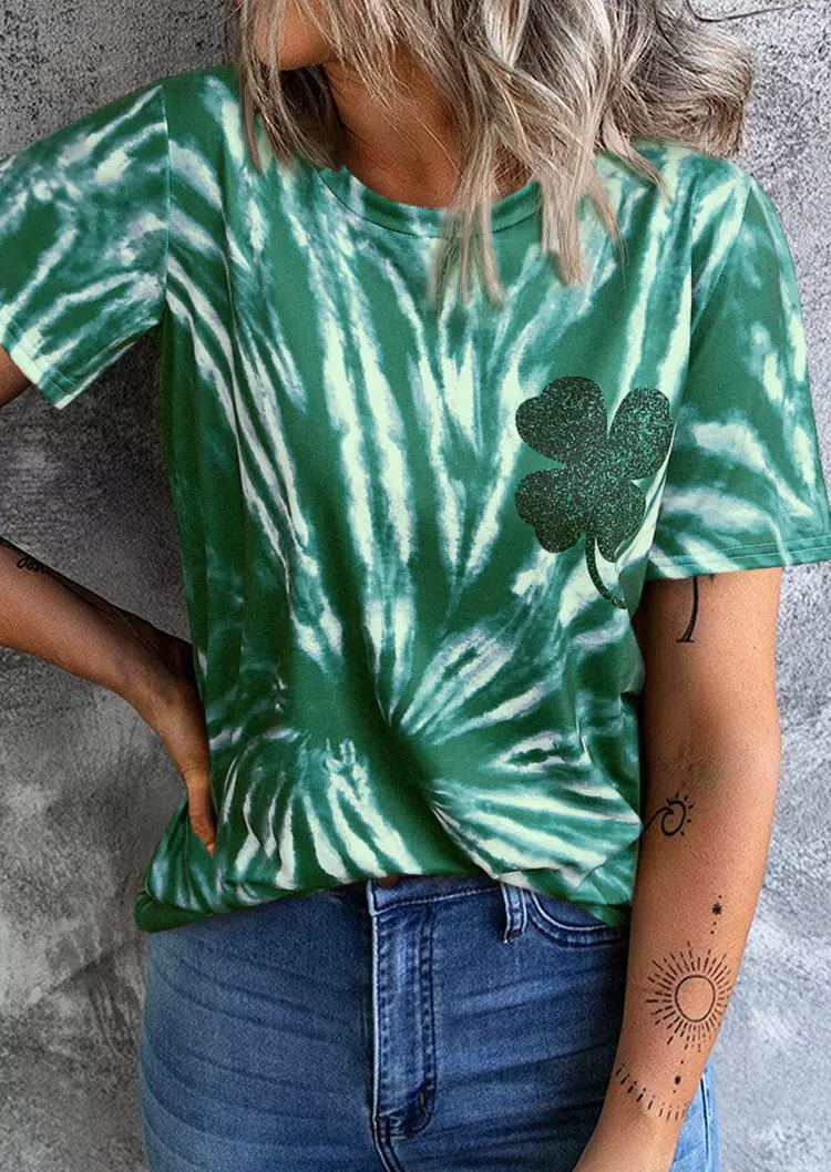 St. Patrick's Day Tie Dye Lucky Shamrock T-Shirt Tee - Green 3 St. Patrick's Day Tie Dye Lucky Shamrock T-Shirt Tee - Green