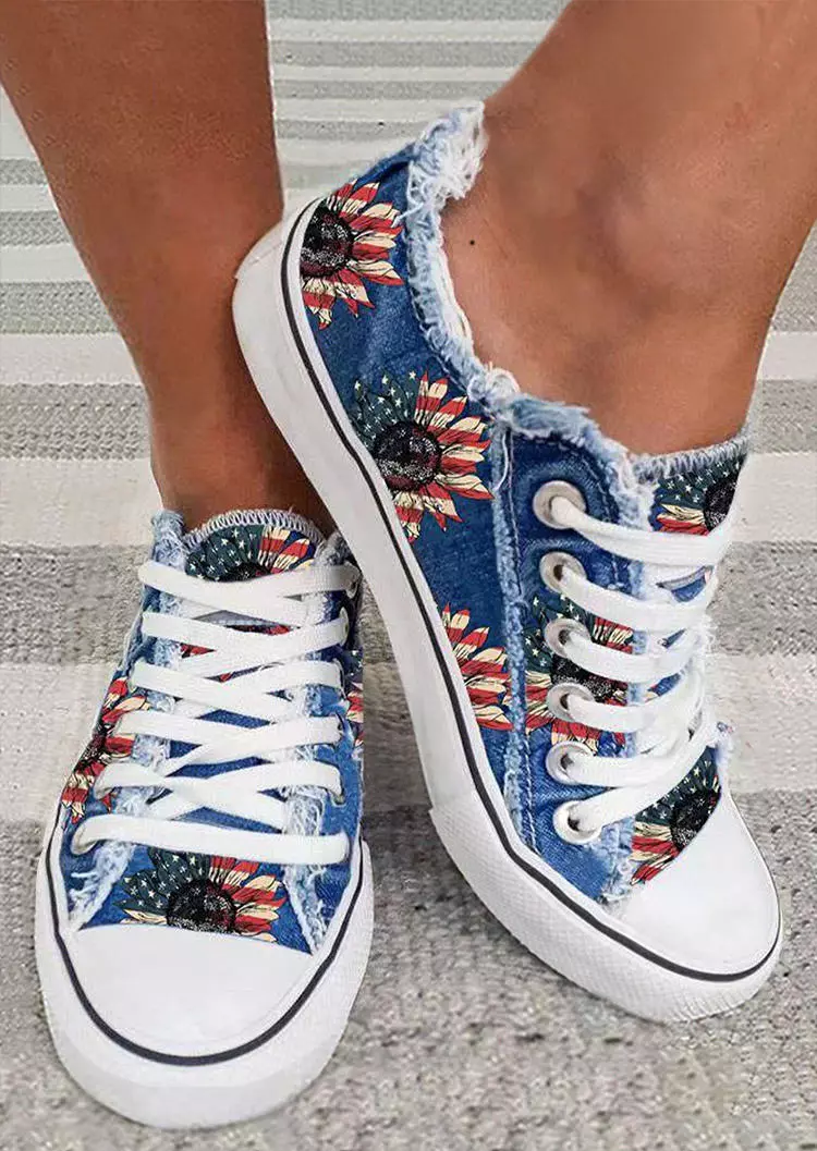 American Flag Sunflower Flat Sneakers 3 American Flag Sunflower Flat Sneakers