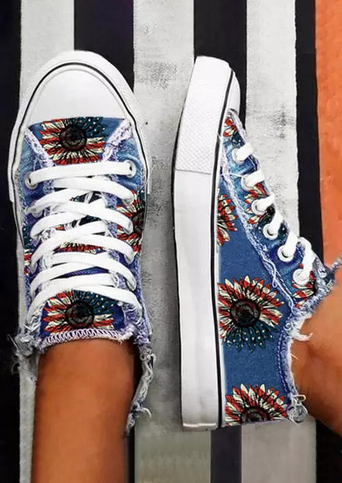 American Flag Sunflower Flat Sneakers 4 American Flag Sunflower Flat Sneakers - Image 2