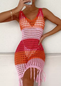 Color Block Hollow Out Tassel Crocheted Cover Up Dress 15 Color Block Hollow Out Tassel Crocheted Cover Up Dress -Garment Sale Store SCM011311 1 31430928985151 124