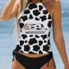 Mooooody Cow Halter Tie Tankini Set - Black 2 Mooooody Cow Halter Tie Tankini Set - Black -Garment Sale Store SCM011323 1 C2002319071897 124