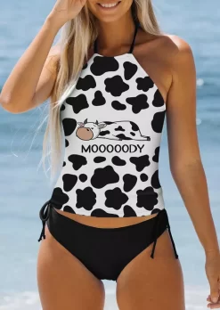 Mooooody Cow Halter Tie Tankini Set - Black