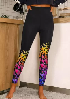 Valentine Heart High Waist Skinny Leggings - Black